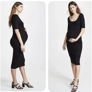 Hatch Maternity Celine Black Ribbed Knit Midi Dress Size 3 / Large